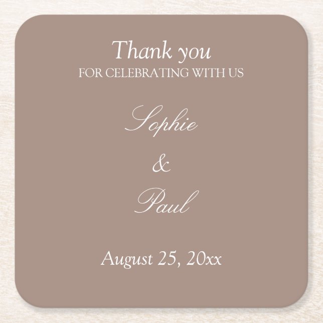 Elegant Taupe Wedding Vielen Dank Rechteckiger Pappuntersetzer (Vorderseite)