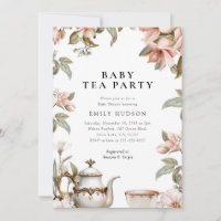 Elégant Tea Party Baby shower invitation