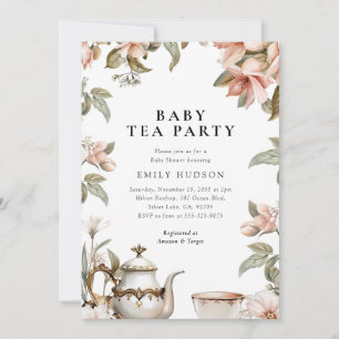 Elégant Tea Party Baby shower invitation