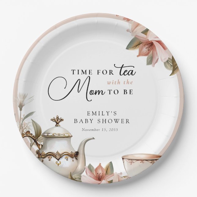 Elegant Tea Party Baby Shower Pappteller (Vorderseite)