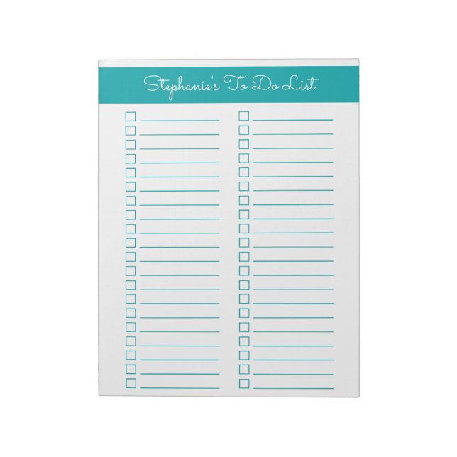 Elegant Teal 8.5x11 Two Column Checklist Notizblock (Rotiert)