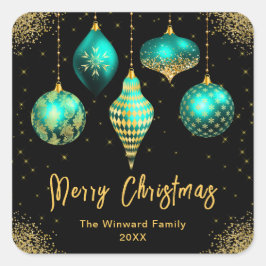 Elegant Teal and Gold Ornament Christmas Quadratischer Aufkleber