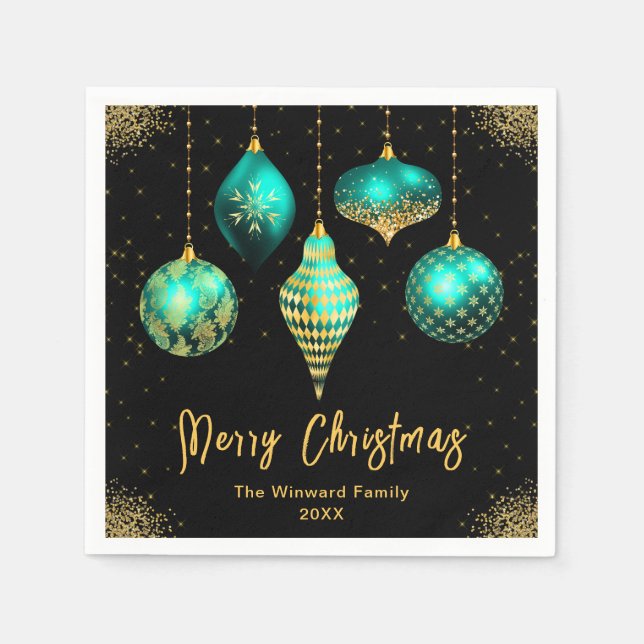 Elegant Teal and Gold Ornament Christmas Serviette (Vorderseite)