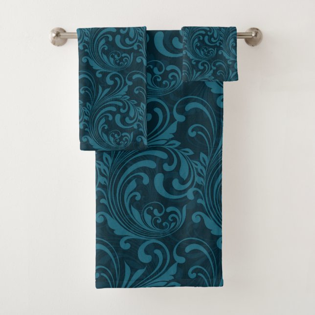 Elegant Teal Blue Baroque Floral Pattern  (En situation)