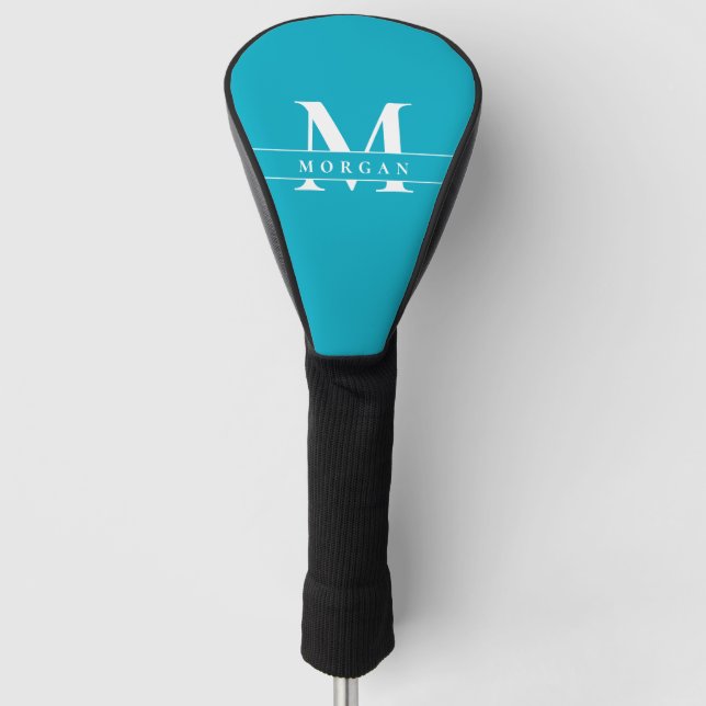 Elegant Teal Blue White Monogram Name personalized Golf Headcover (Vorderseite)