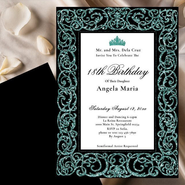 Elegant Teal Border 18th Birthday Debut Einladung (Von Creator hochgeladen)