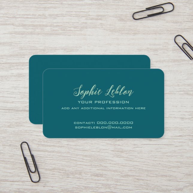 Elegant Teal Card with Script Name Visitenkarte (Vorderseite/Rückseite Beispiel)