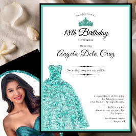 Elegant teal dress 18th birthday debut einladung
