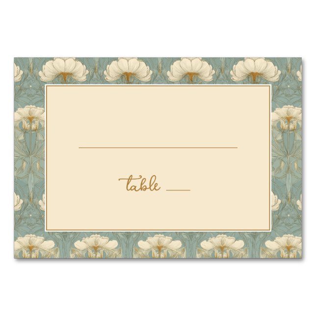 Elegant Teal Floral Border Tischnummer (Vorderseite)