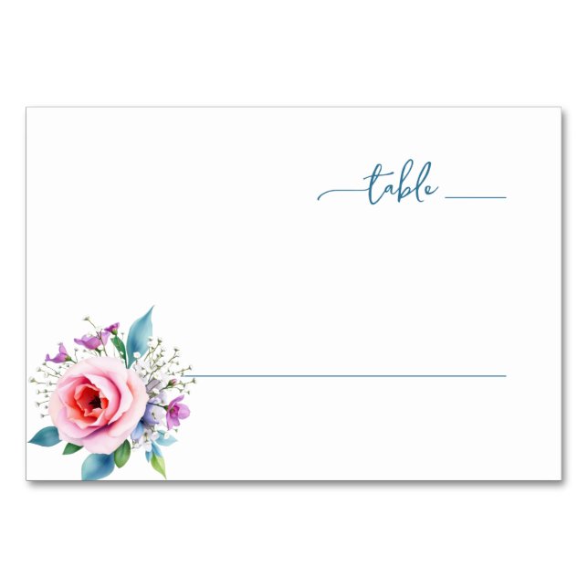 Elegant Teal Floral Tischnummer (Vorderseite)