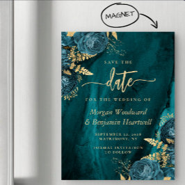 Elegant Teal Gold Floral Wedding Save the Date Magneteinladung