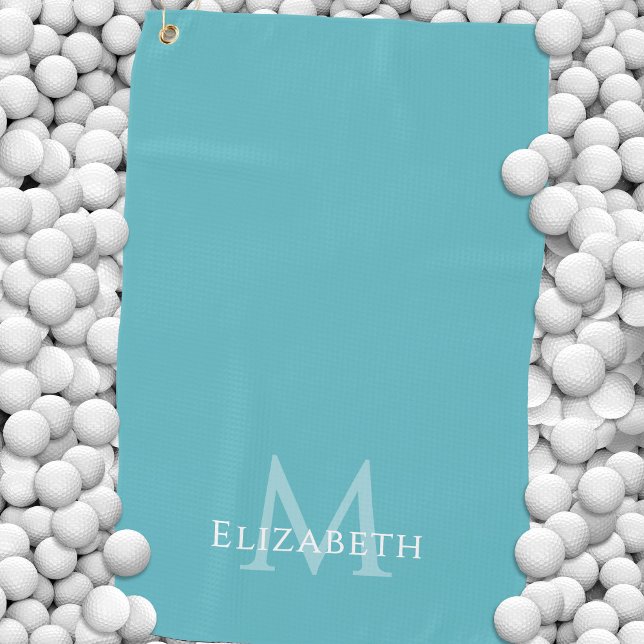 Elegant Teal Green Monogram Name Initial Custom Golfhandtuch (Monogram Name Initial Elegant Teal Green Custom Golf Towel)