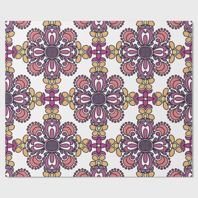 Elegant Teal & Maroon Floral Pattern Wrapping  Geschenkpapier (Flach)