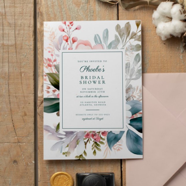 Elegant Teal Pink Floral Bouquet Bridal Shower Einladung (Von Creator hochgeladen)