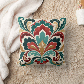 Elegant Teal–Red Ornamental Bloom Kissen