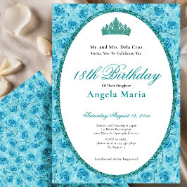Elegant Teal Roses Floral 18th Birthday Debut Einladung