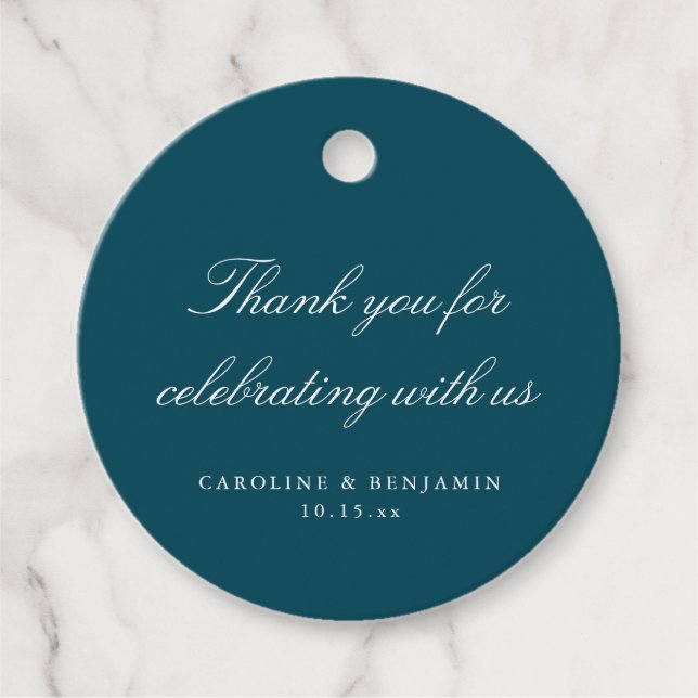 Elegant Teal Script Wedding Custom Thank You Geschenkanhänger (Vorderseite)