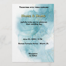 Elegant Teal Watercolor Wedding Invitation Einladung