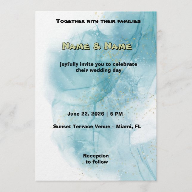 Elegant Teal Watercolor Wedding Invitation Einladung (Vorderseite)