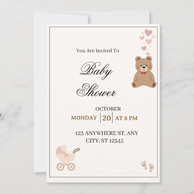 Elegant Teddy Bear Baby Shower Invitation  Einladung (Vorderseite)