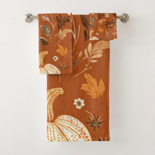 Elegant Terra Cota Pumpkin Herbst Blumenmuster Badhandtuch Set