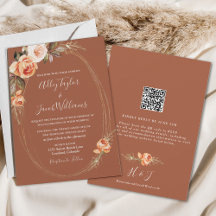 Elegant Terracotta Boho Floral QR Code Wedding