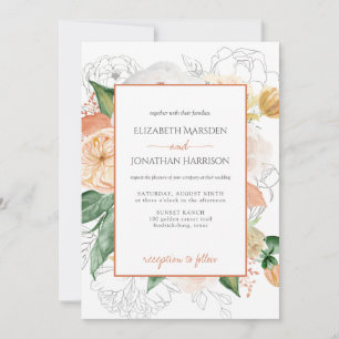 Elegant Terracotta Champagne Floral Script Einladung