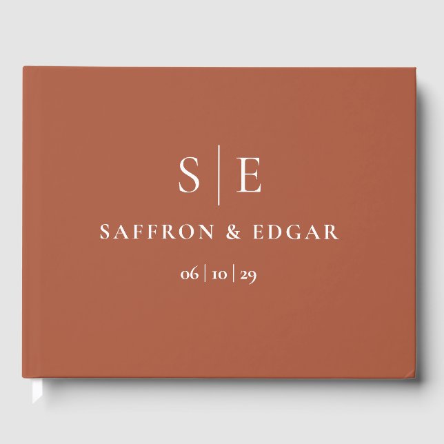 Elegant Terracotta Chic Monogram Wedding Gästebuch (Vorderseite)