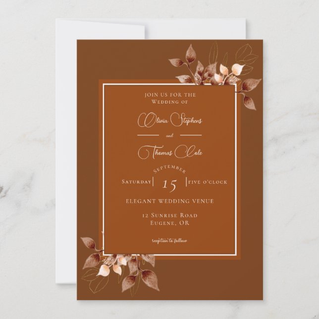 Elegant Terracotta Eucalyptus Burnt Orange Wedding Einladung (Vorderseite)