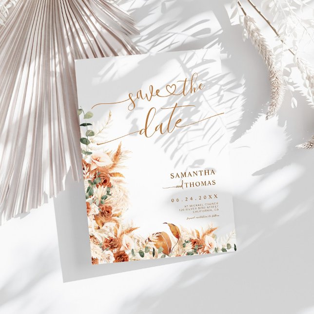 Elegant Terracotta Floral Boho Chic Wedding Save The Date (Von Creator hochgeladen)