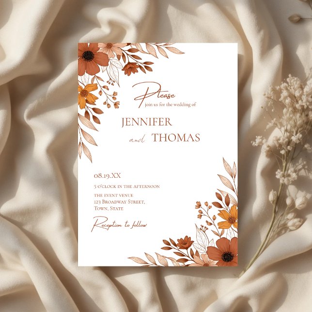 Elegant Terracotta Floral Hand-Drawn Wedding Einladung (Elegant Terracotta Floral Hand-Drawn Wedding Invitation)
