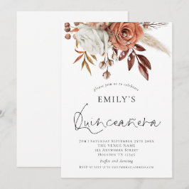 Elegant Terracotta Florals Quinceñera 15. Party Einladung