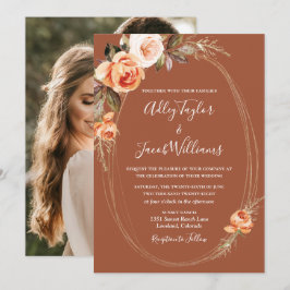 Elegant Terracotta Foto Boho Floral Wedding Einladung