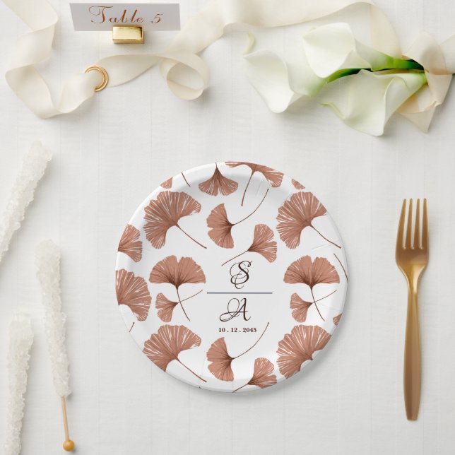 Elegant Terracotta Ginkgo Leaf Pattern Wedding Pappteller (Hochzeit)