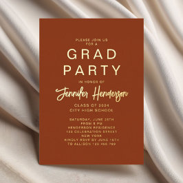 Elegant Terracotta Gold Script Graduation Party Folieneinladung