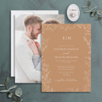 Elegant Terracotta Leaf Photo Monogram Wedding