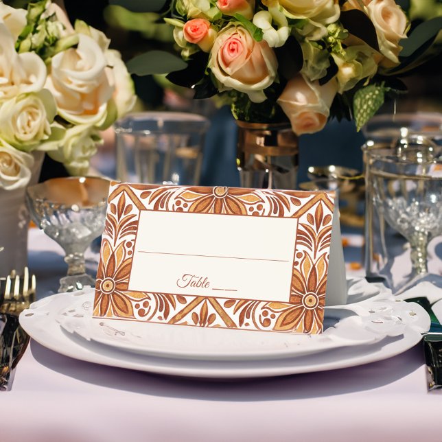 Elegant Terracotta Mexican Talavera Hochzeit Platzkarte (Elegant Terracotta vintage Mexican Talavera wedding Place Card)