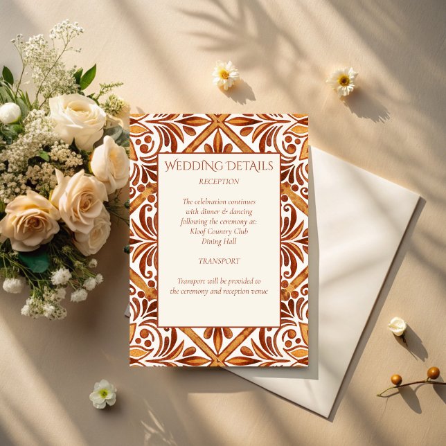 Elegant Terracotta Mexican Talavera Hochzeitsdetai Begleitkarte (Elegant Terracotta Mexican Talavera wedding details Enclosure Card wedding invitation suite)