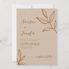 Elegant Terracotta mit Blätter Boho Wedding Einladung