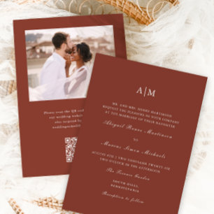 Elegant Terracotta Monogram QR UAwg Wedding Einladung