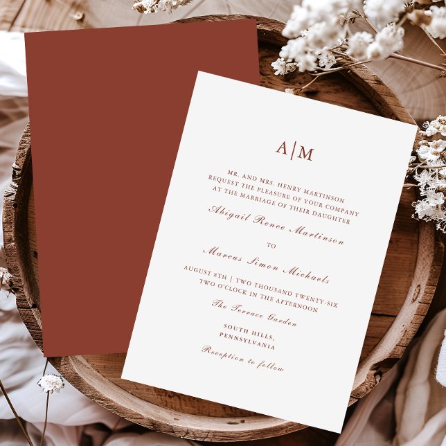 Elegant Terracotta Monogram Wedding Einladung (Von Creator hochgeladen)