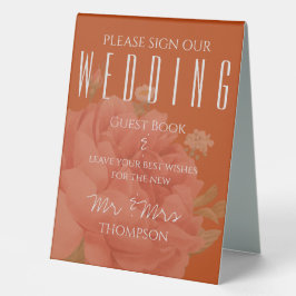 Elegant Terracotta Rust Floral Wedding Guest Book Tischaufsteller
