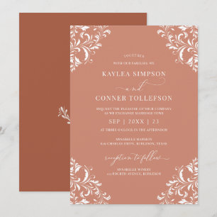 Elegant Terracotta Rust Wedding Vintag Verziert Einladung