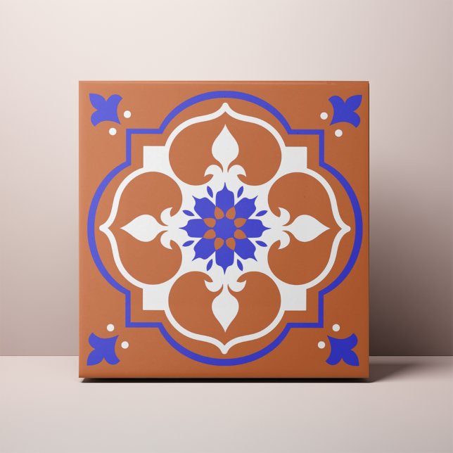 Elegant Terracotta und Blue Blume Azulejo Fliese (Von Creator hochgeladen)