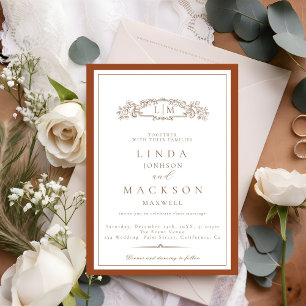 Elegant Terracotta Wappen Monogram Wedding Einladung