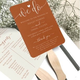 Elegant Terracotta We Do Wedding Program Hand Fan Fächer