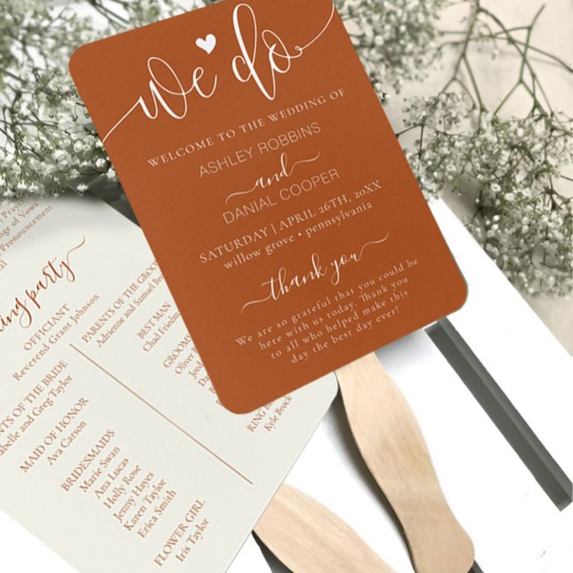 Elegant Terracotta We Do Wedding Program Hand Fan Fächer (Von Creator hochgeladen)
