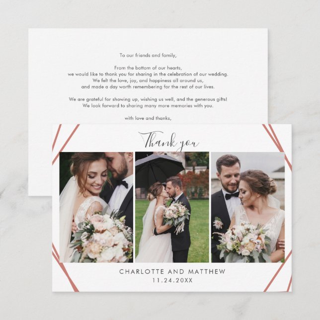 Élégant texte et photos Mariage Merci (Devant / Derrière)