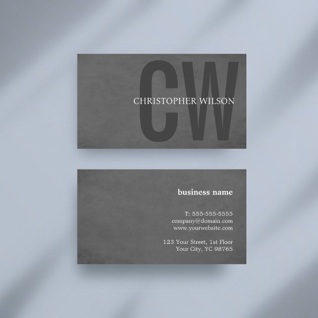 Elegant Texture Gray Monogram Consultant Visitenkarte (Von Creator hochgeladen)