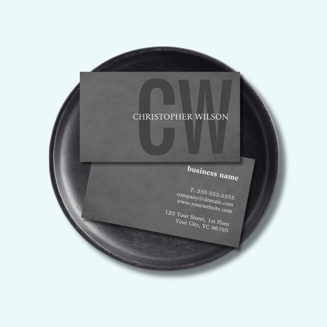 Elegant Texture Gray Monogram Consultant Visitenkarte (Von Creator hochgeladen)